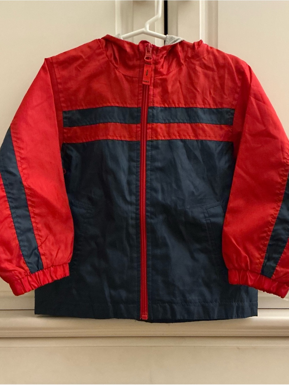 Kids Red & Navy Hooded Lined Windbreaker Jacket Size 2T